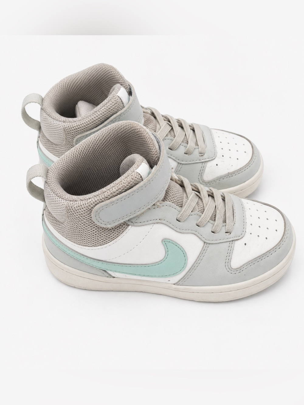 Nike Kids High-Top Sneakers in White, Gray & Mint